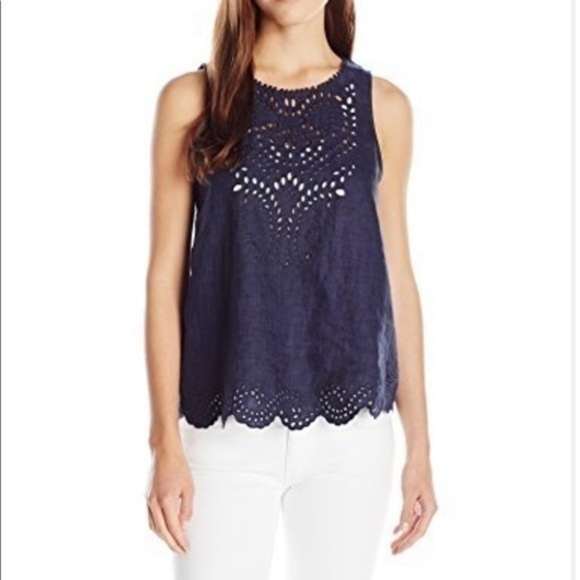 Joie Women's Encycllia navy 100% linen sleeveless blouse size XXS - Picture 8 of 8